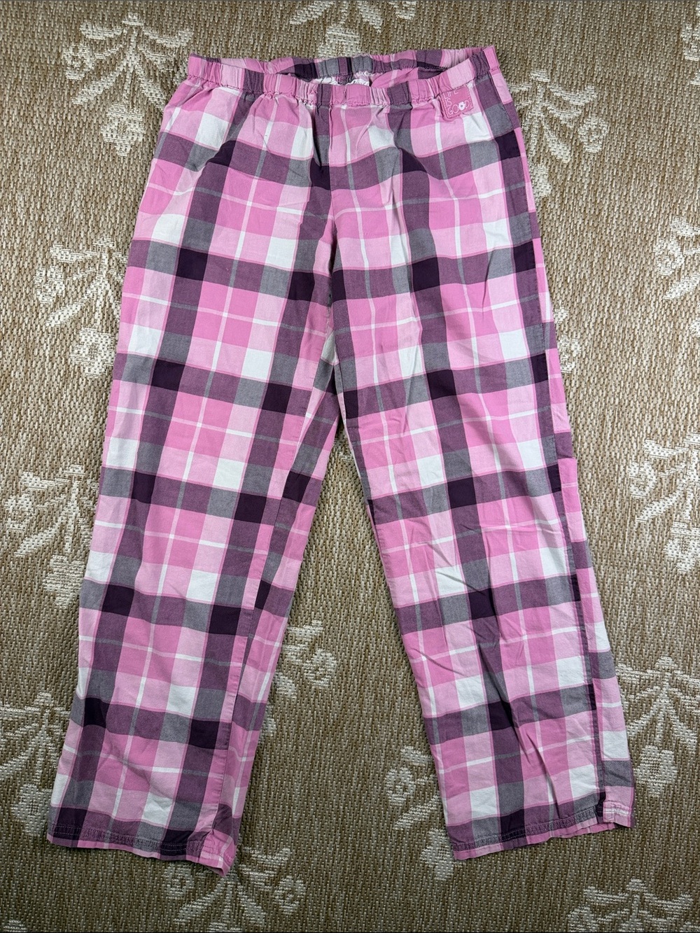 Life Is Good Pink and Gray Plaid Pajama Bottoms